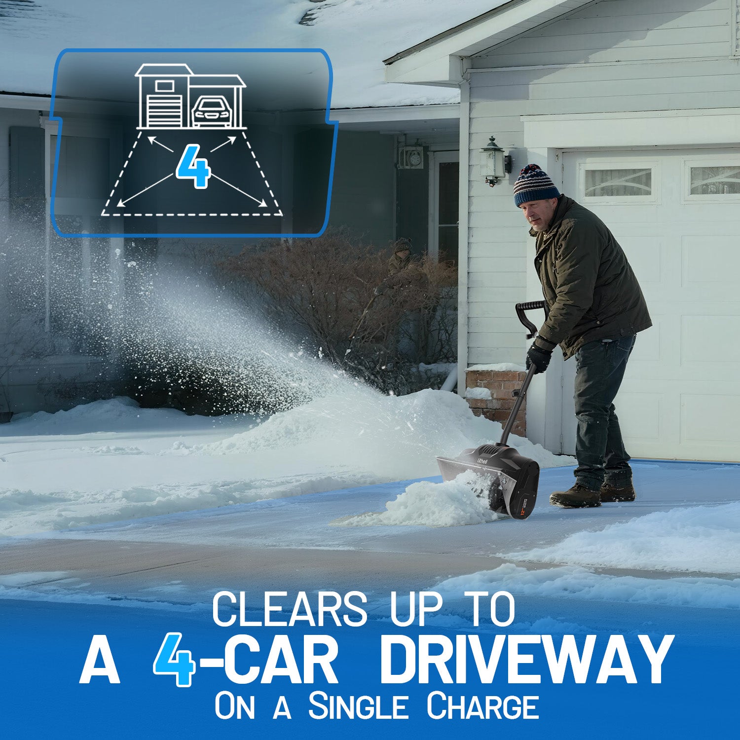 U20 20V 12" Brushless Cordless Snow Shovel | Includes 1x4.0Ah Battery | 9.3lbs, 20ft Snow Throw, Clears up to 4-car Driveways