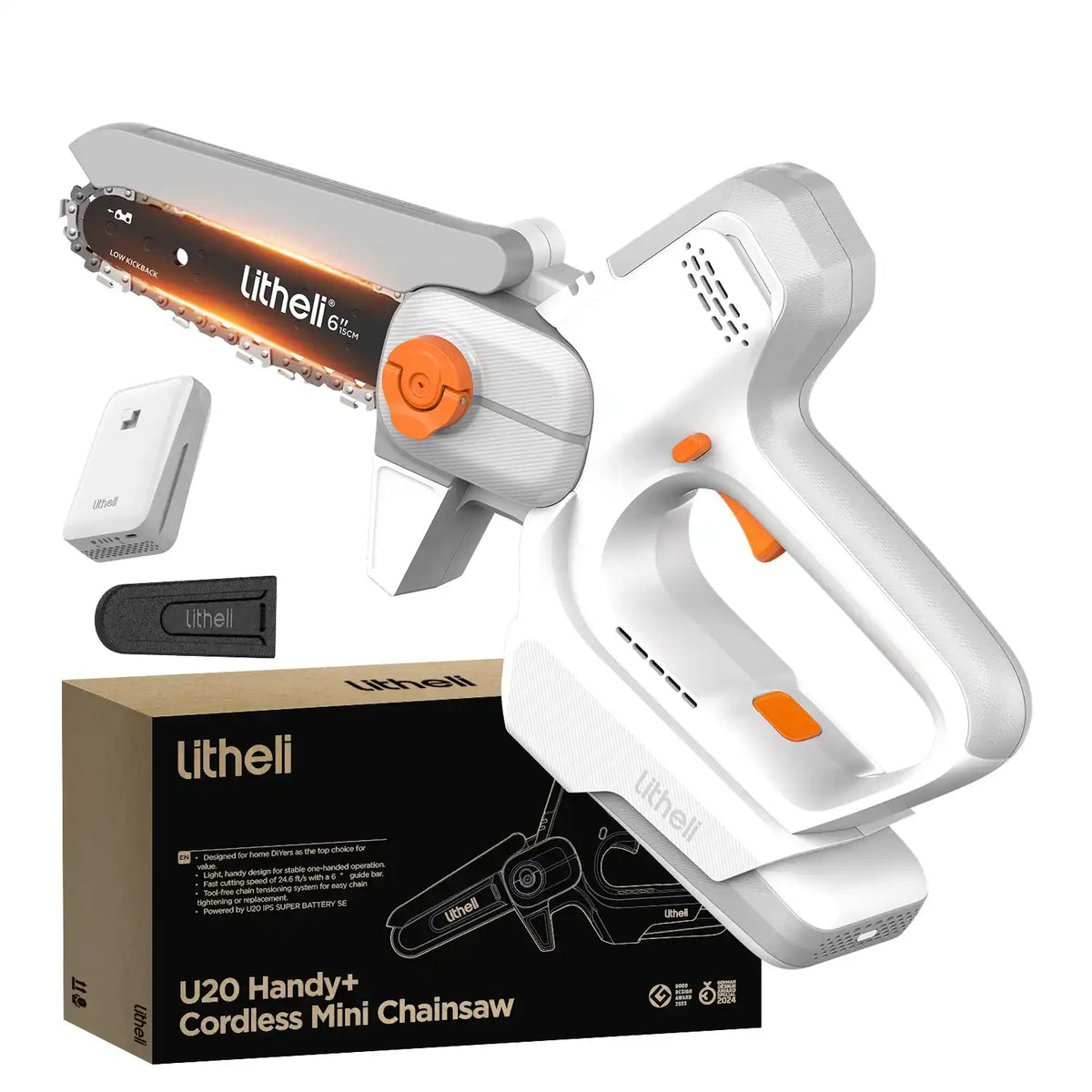 Litheli 6-Inch Mini Chainsaw Cordless, Battery Powered Handheld Electric Chainsaw with Battery, Small Portable Pruning Saw for Tree Trimming, Branch Cutting, Gardening