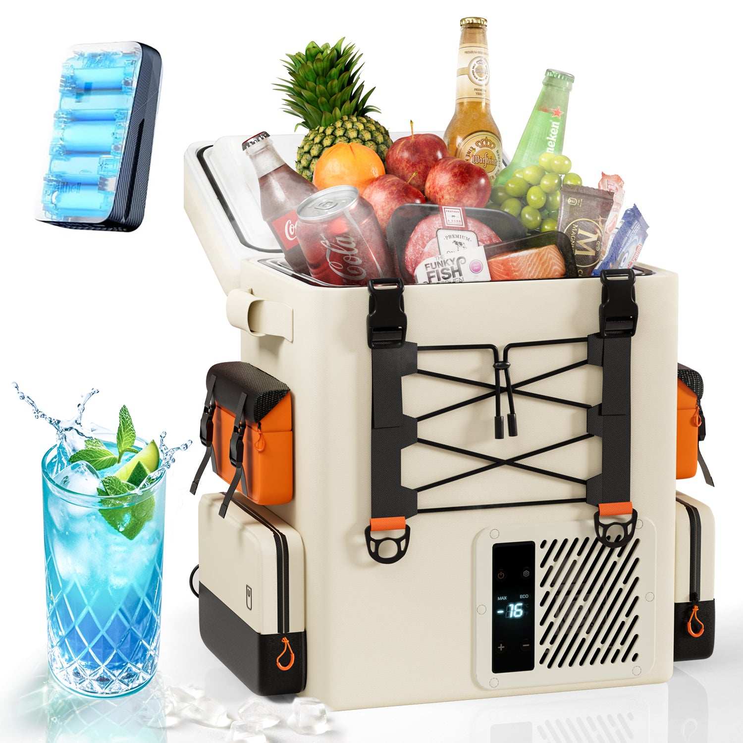 Litheli 16L Backpack Refrigerator, 55W Portable Electric Fridge Freezer Compressor Cooler for Fast Cooling Down to -4°F with Ergonomic Backpack Design for Camping Car RV Home