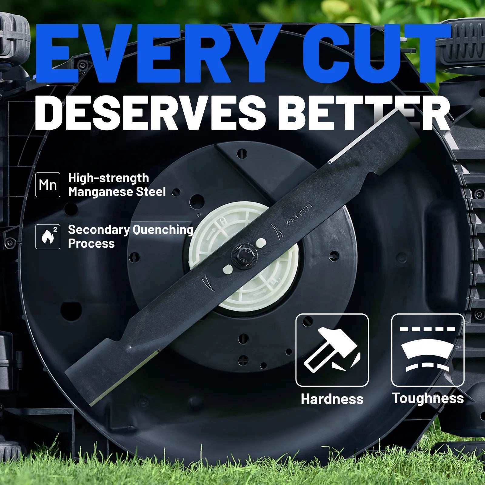 Compact mower body for easy storage in garages or sheds
