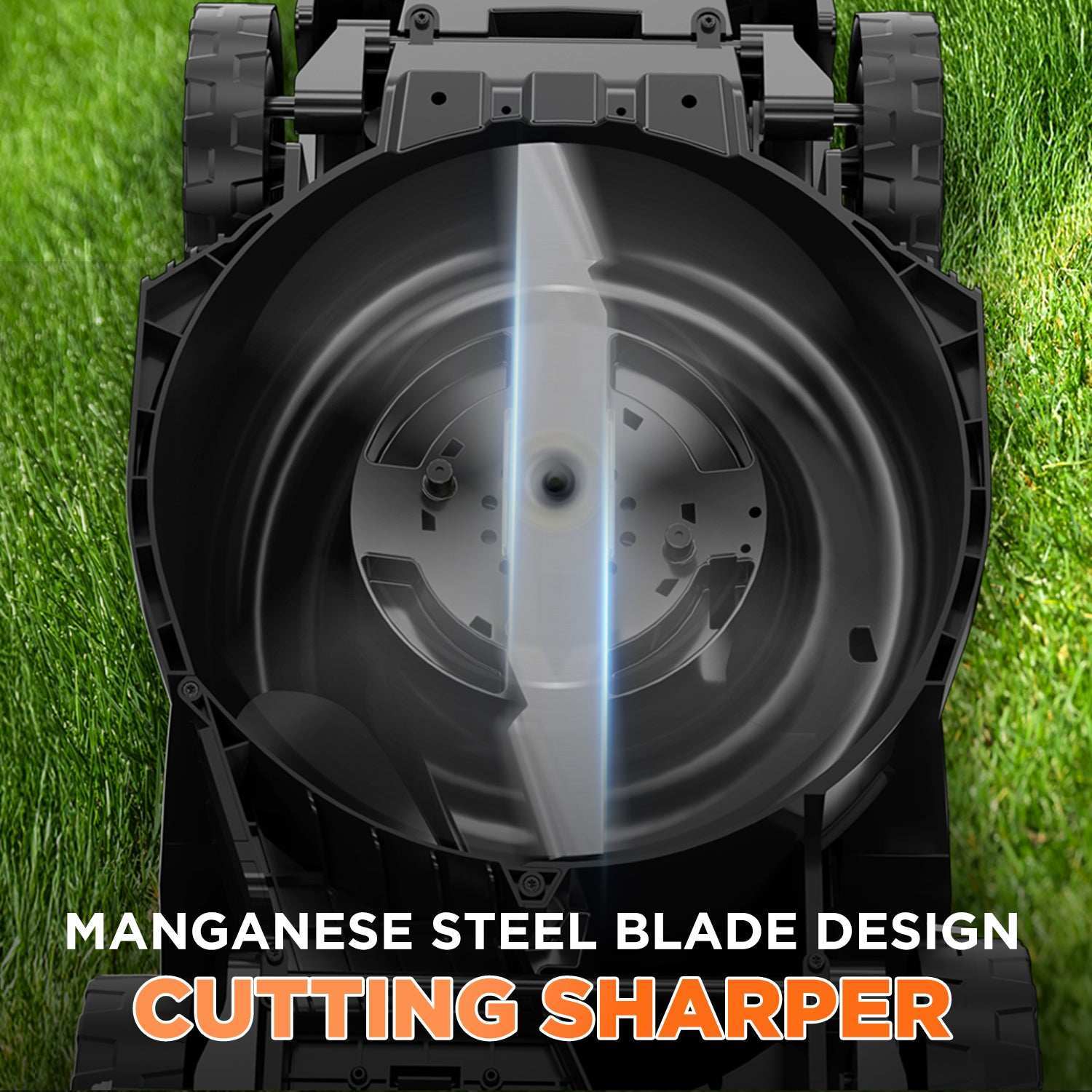 Cordless mower suitable for small to medium lawns up to 3,000 Sq. Ft.