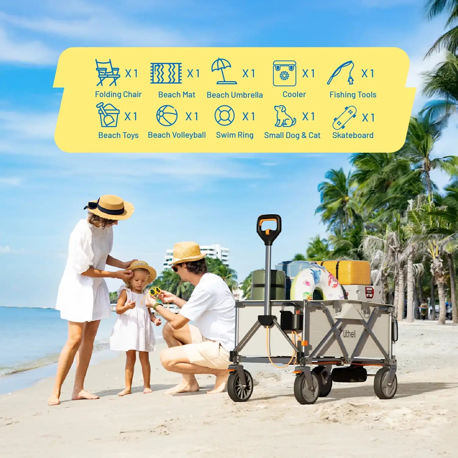 Litheli V100 collapsible cart used at outdoor farmers market for produce