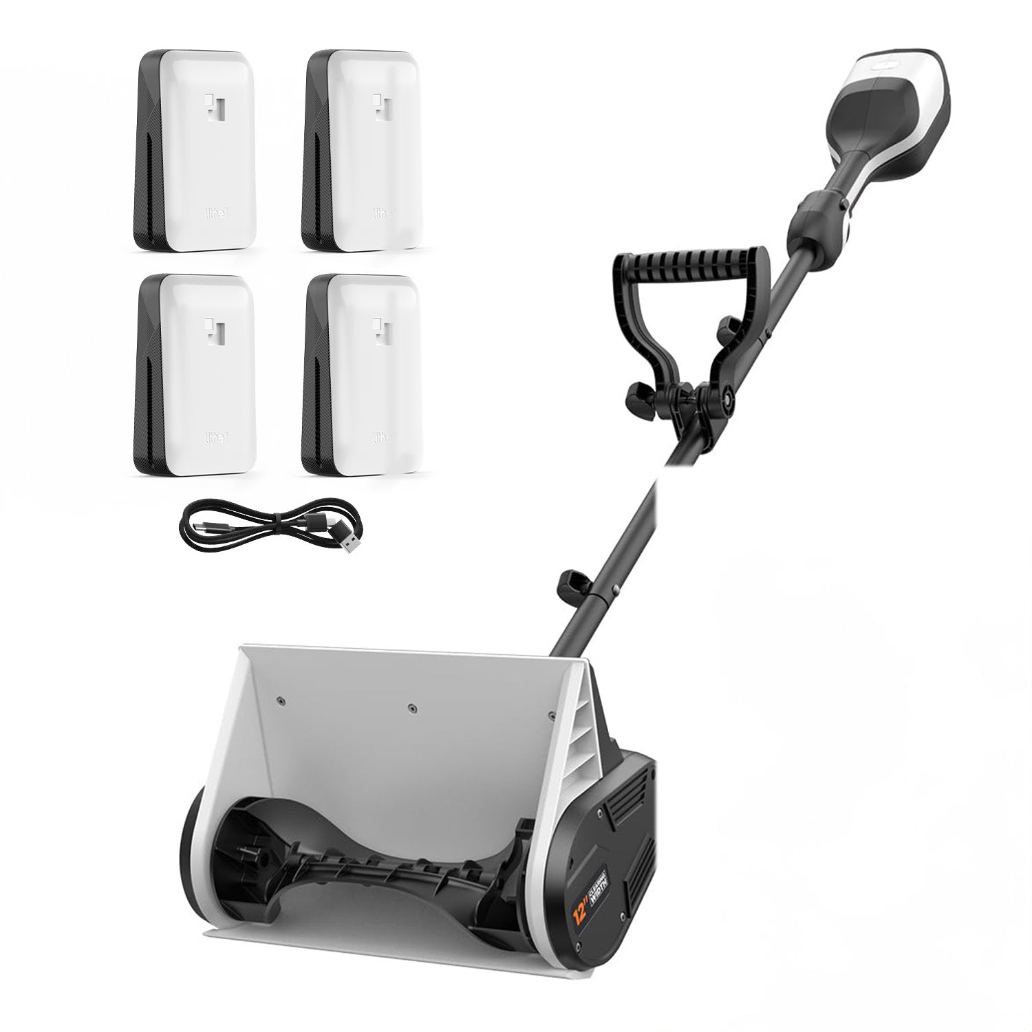 U20 2x20V 12" Brushless Cordless Snow Shovel | Includes 4x4.0Ah Batteries | 9.3lbs, 25ft Snow Throw