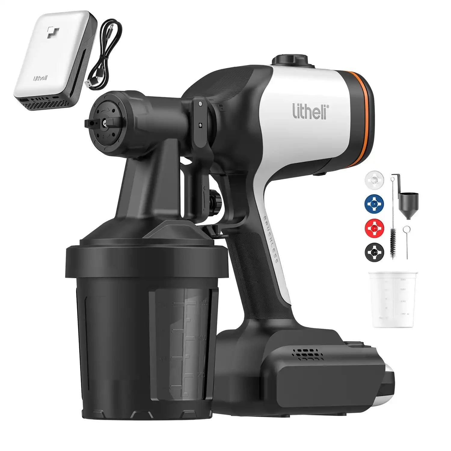Cordless HVLP Paint Sprayer With 2 Batteries – 24V 600W, 800ml Cup – Fits Makita 18-21V Batteries