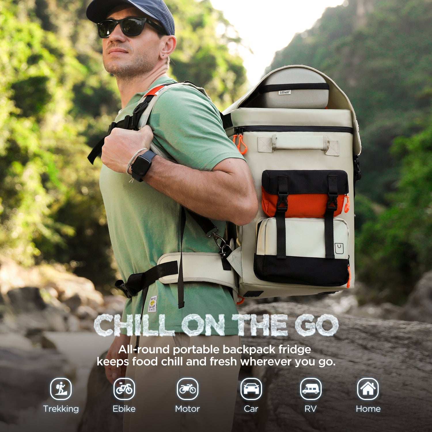 Compact fridge with backpack suspension system for stable outdoor carrying