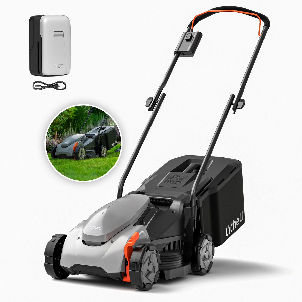 Litheli 20V Cordless Electric Lawn Mower, 14-Inch, Brushless Motor, 5-Position Height Adjustment, with 5.0Ah Battery, for Lawns & Gardens