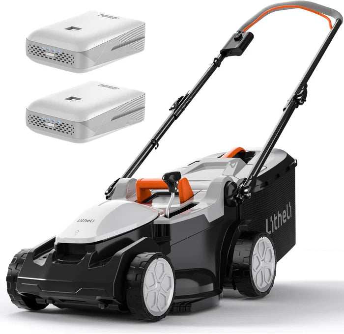 Cordless electric lawn mower with 6-position cutting height adjustment