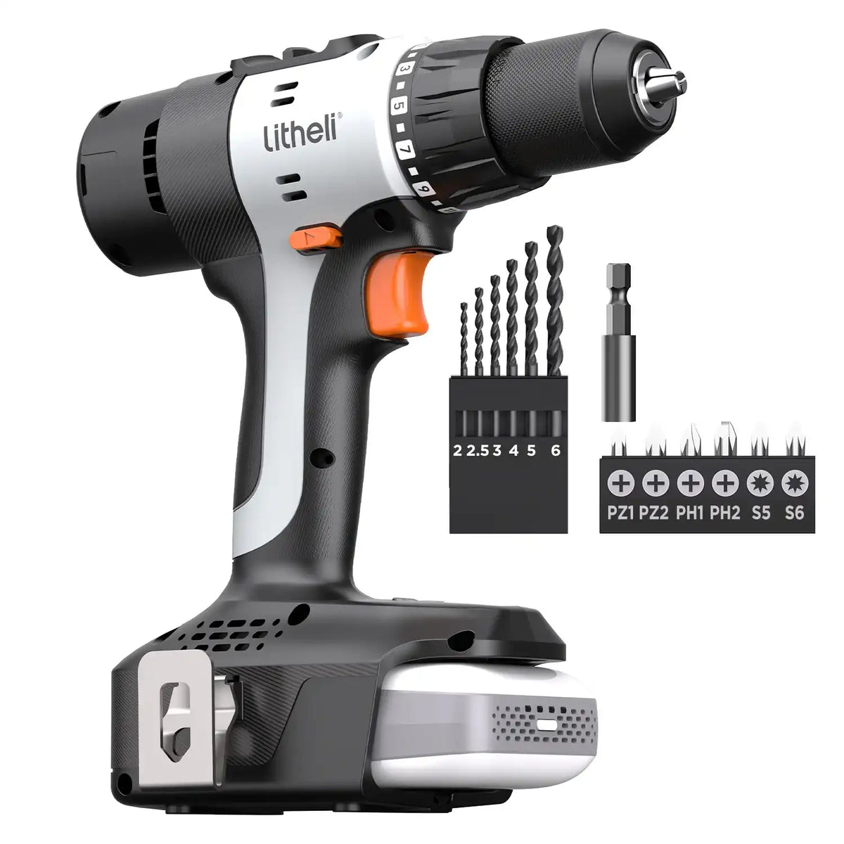 Litheli 20V Cordless 1/2" Drill Driver with 50 N·m High Torque, Brushed Motor, powered by a 2.0Ah Battery
