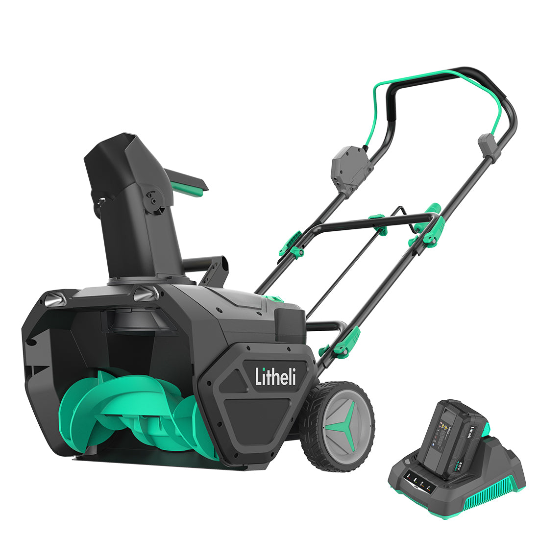 Litheli 40V Battery Powered Cordless Snow Blower, 20'' Electric Snow Thrower with Wheels, LED Lights, 180° Chute, Powerful Snow Removal Kit with 4.0Ah Battery and Fast Charger