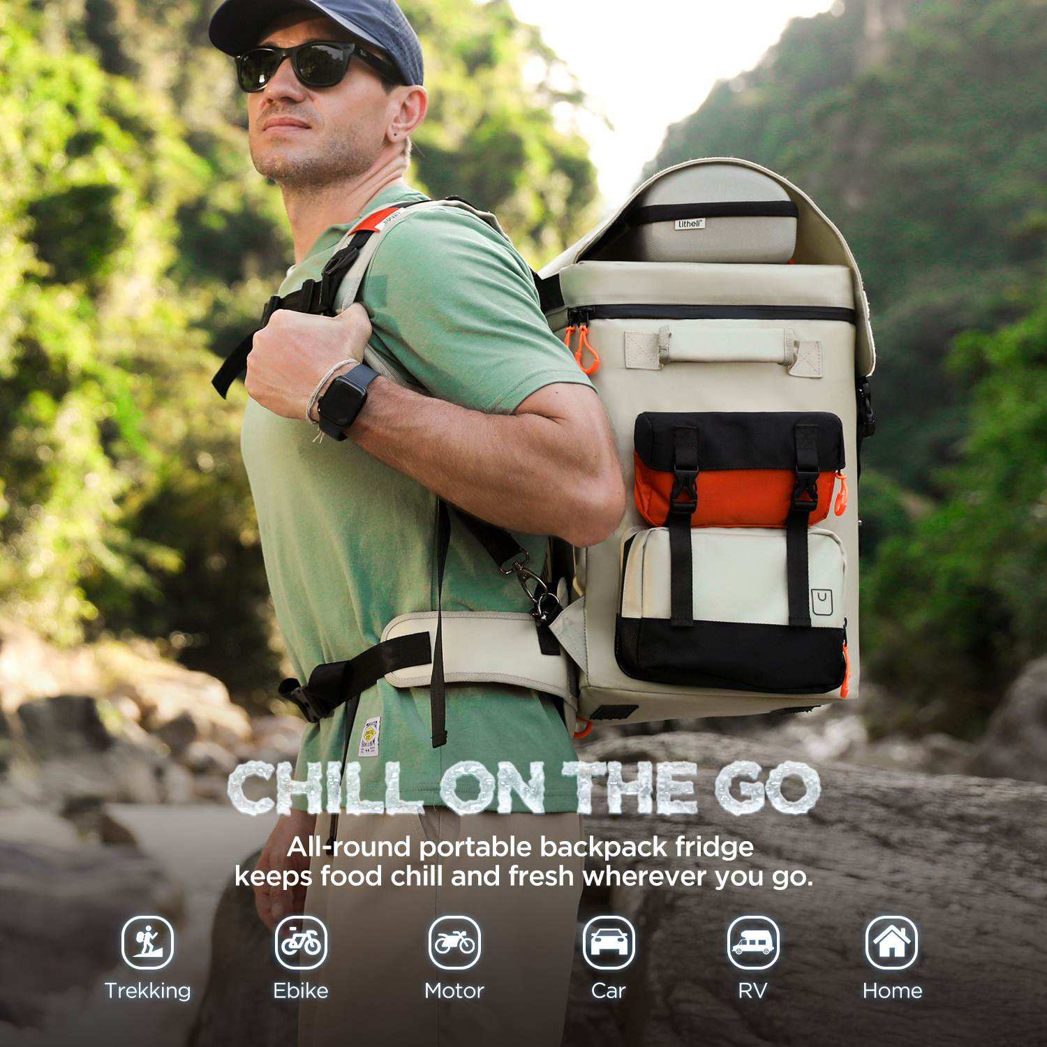Litheli 17QT Backpack Refrigerator, 55W Portable Electric Fridge Freezer Compressor Cooler for Fast Cooling Down to -4°F with Ergonomic Backpack Design for Car RV Home Camping