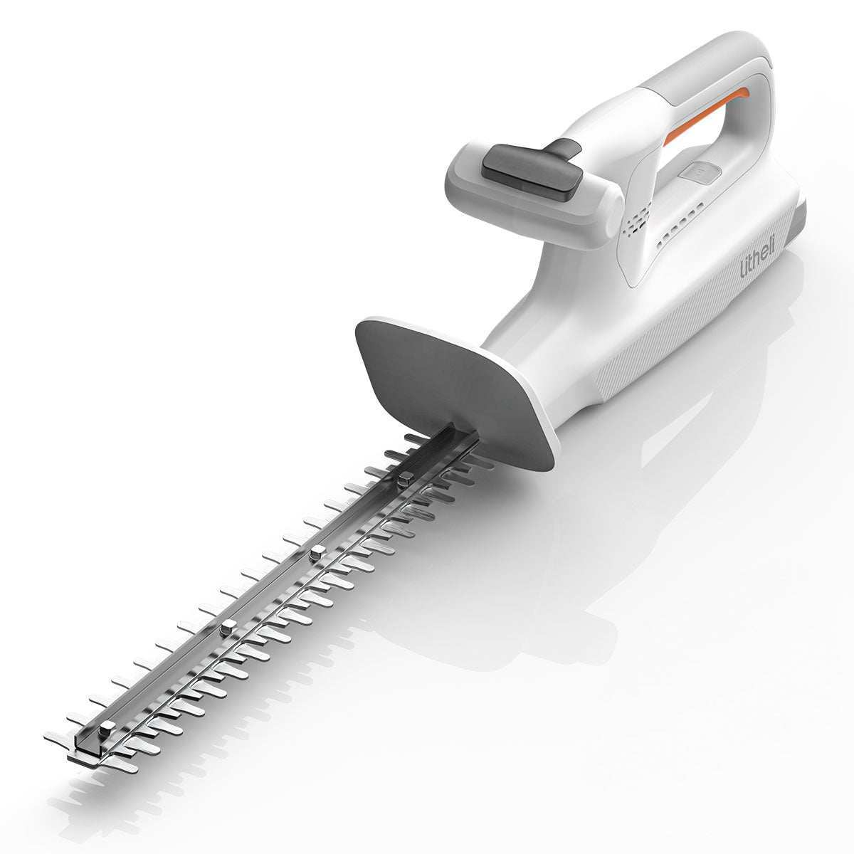 Litheli Handy+ 20V cordless hedge trimmer front view, ergonomic design for easy garden trimming