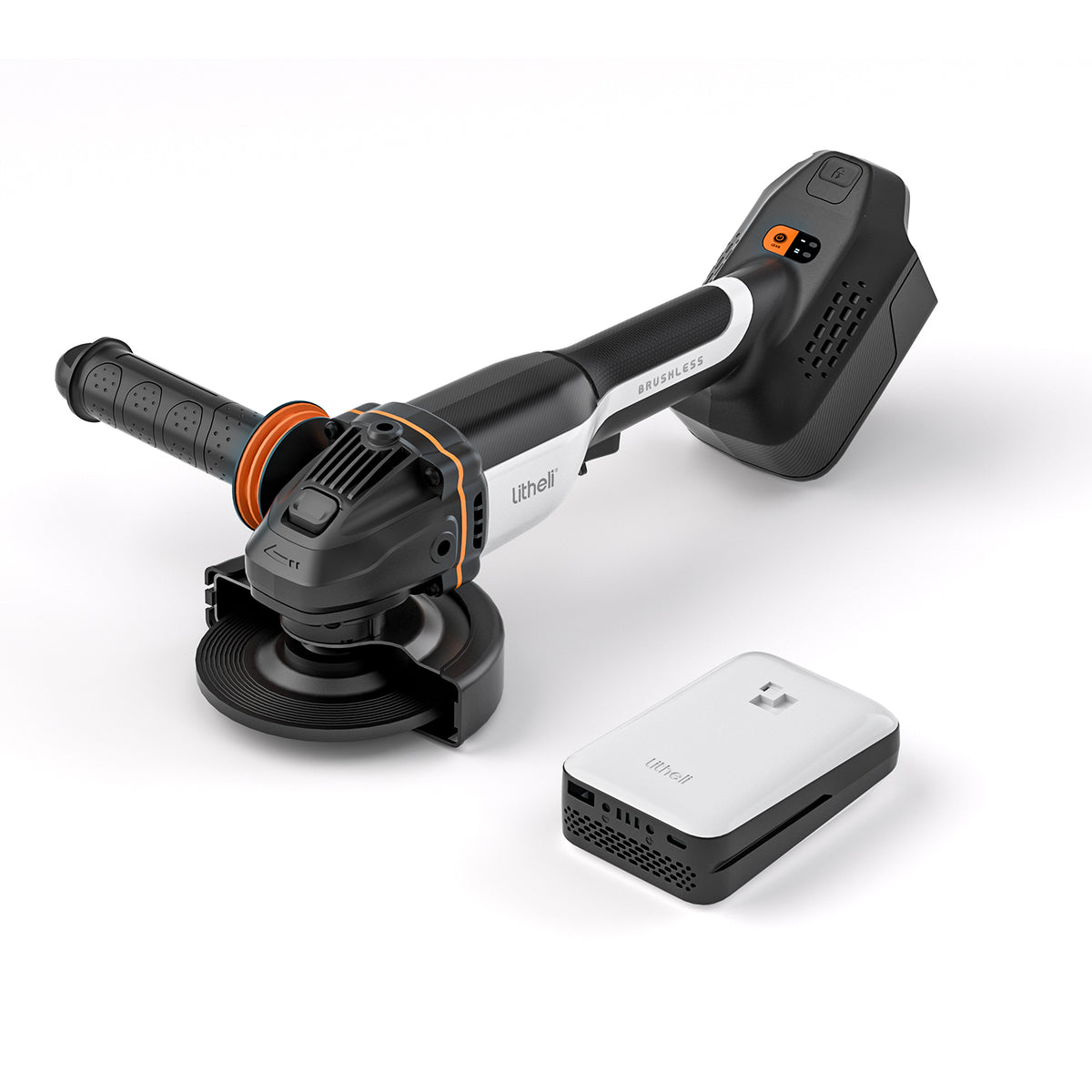 Litheli 20V Cordless Angle Grinder, 4.9", 8500RPM Brushless Motor, 4.0Ah Battery.