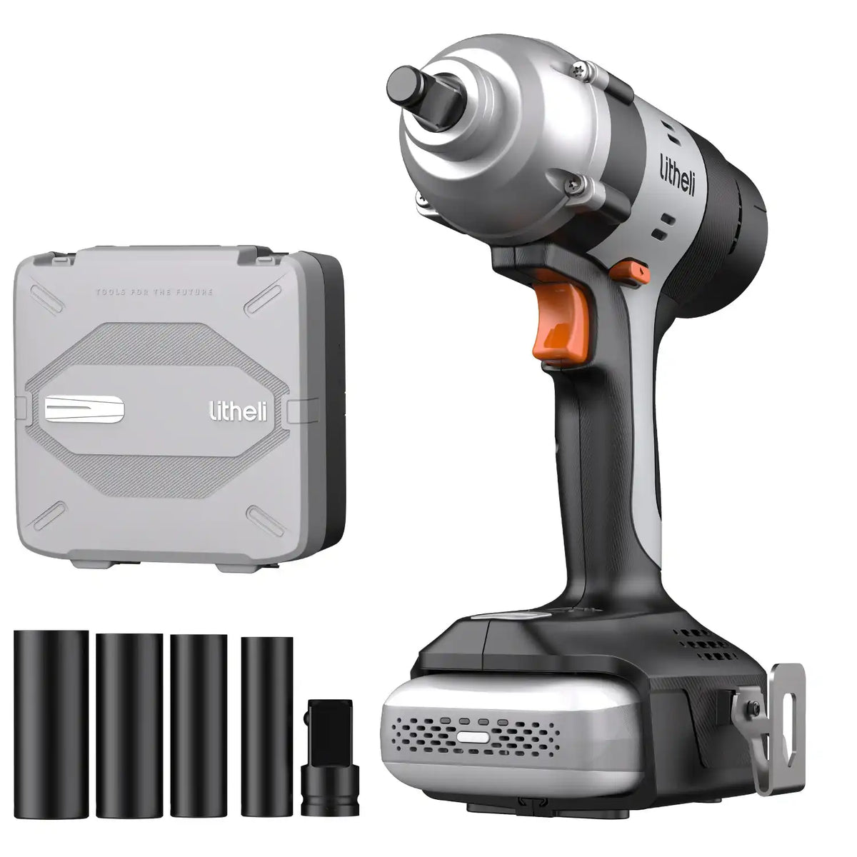 Litheli 20V Cordless Impact Wrench includes 1/2" Impact Drill with 400N.m Max Torque and LED Light for Dark Environment, 2.0Ah Battery, 4PC Socket Wrench and Tool Bag