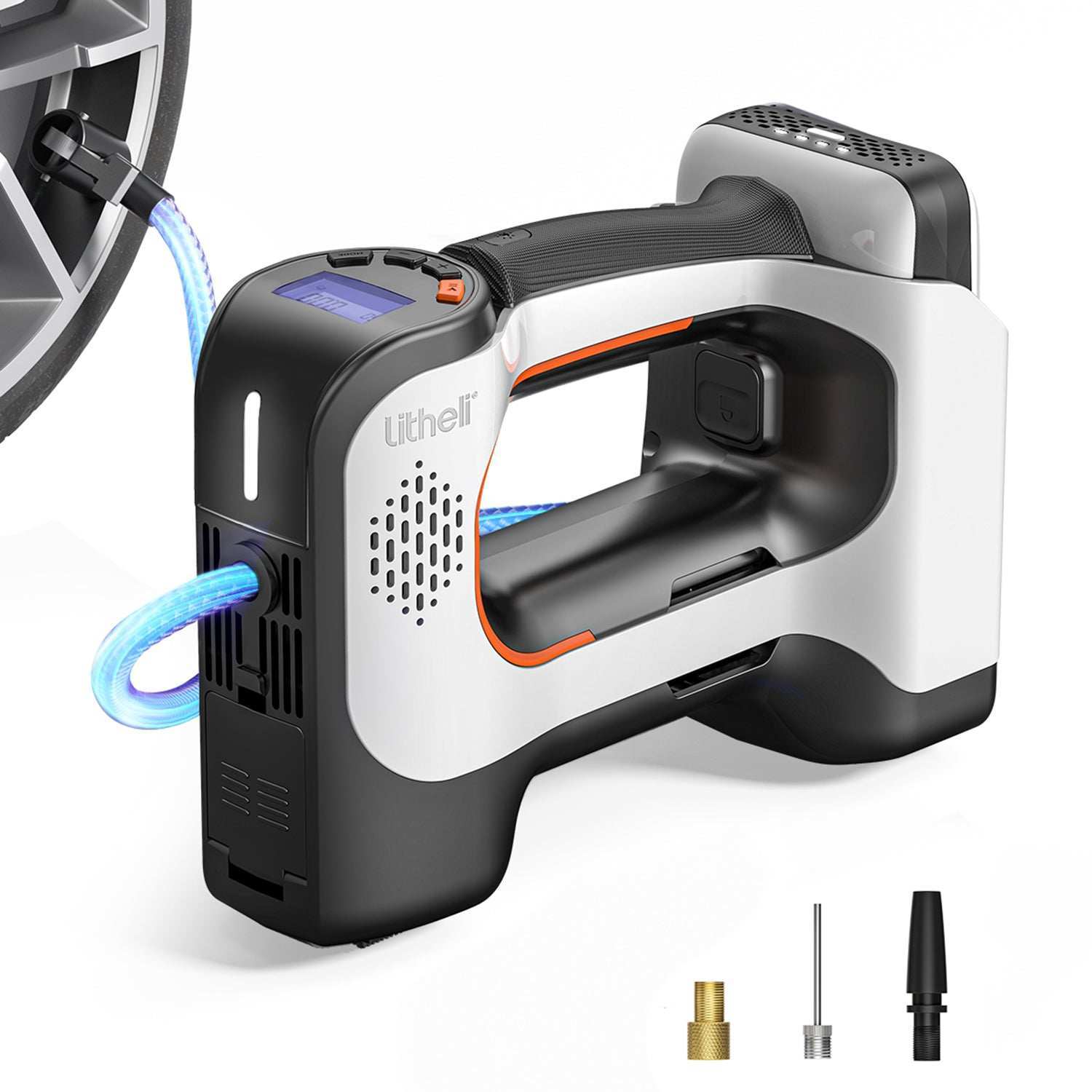 Litheli cordless tire inflator kit with battery and accessories, 20V 150PSI powerful portable air pump