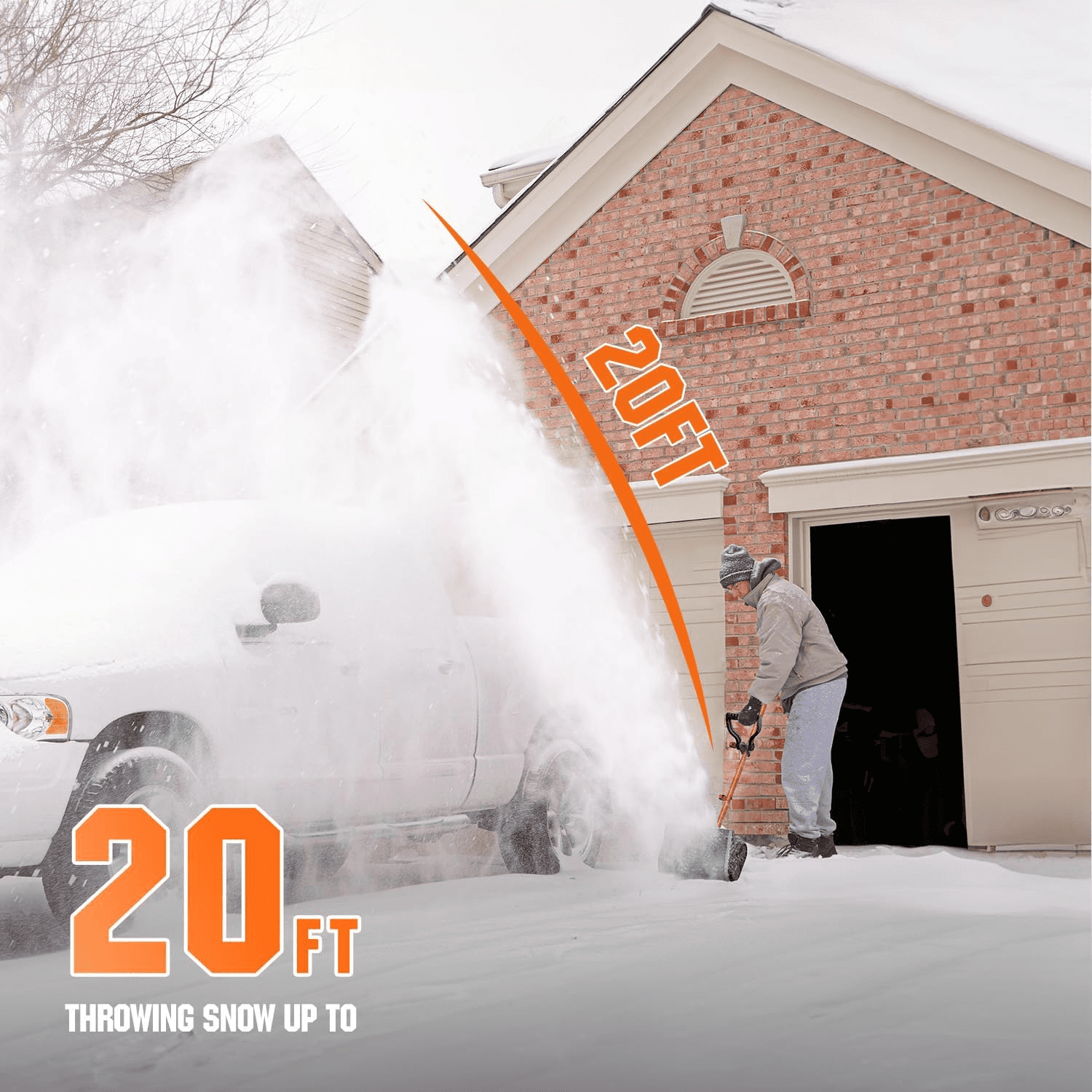 U20 20V 12" Brushed Cordless Snow Shovel | 1x4.0Ah Battery | 9.3lbs, 20ft Snow Throw