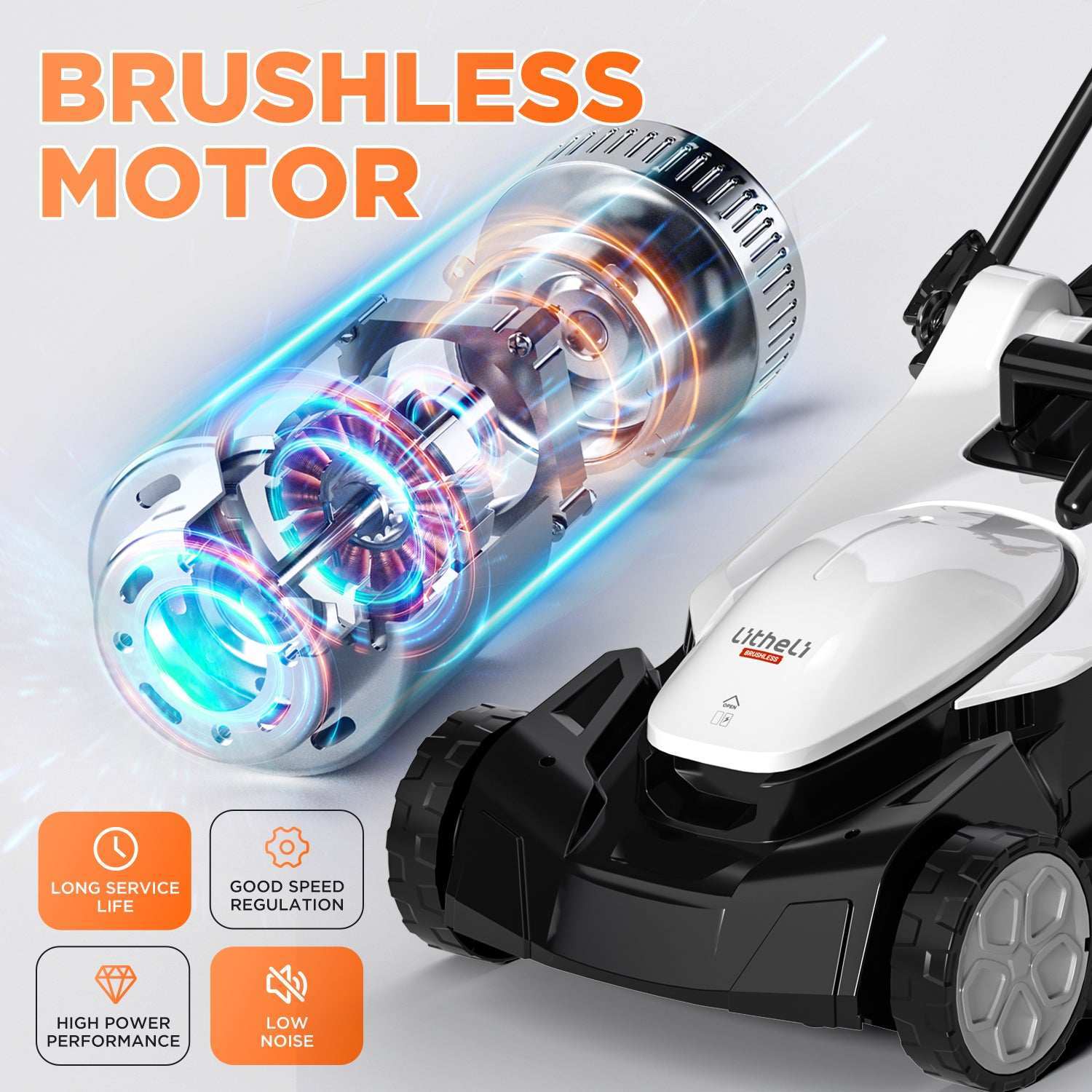 High-performance brushless motor lawn mower offering more power and longer lifespan
