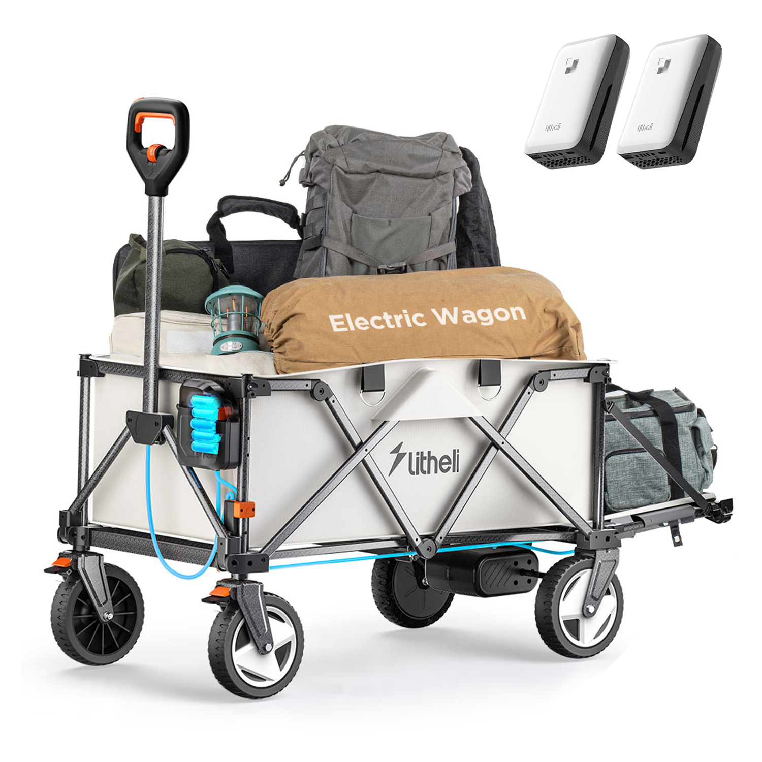 Litheli Electric Foldable Utility Camping Wagon with Power Bank