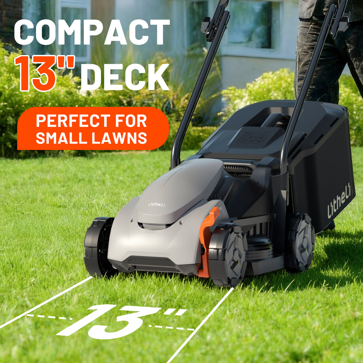 Litheli 20V Cordless Electric Lawn Mower, 14-Inch, Brushless Motor, 5-Position Height Adjustment, with 5.0Ah Battery, for Lawns & Gardens