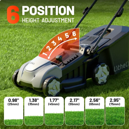 Litheli 40V Cordless Electric Lawn Mower, 15-Inch, Brushless Motor, 5-Position Height Adjustment, with 2 x 5.0Ah Battery and Charger, for Lawns & Gardens