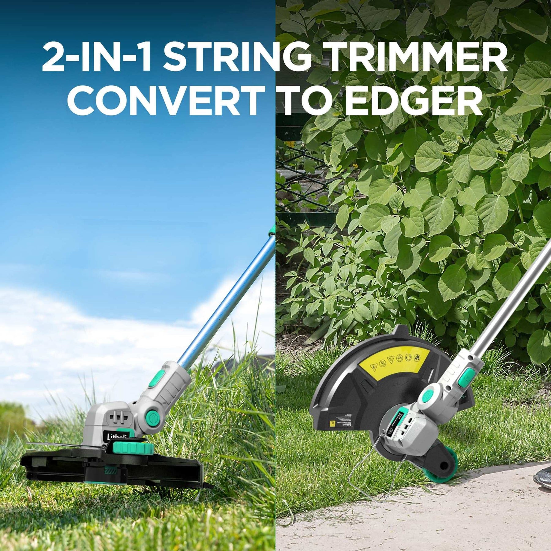 Litheli 20V 12" Cordless String Trimmer, Battery Powered Grass Trimmer & Wheeled Edger with 2.0Ah Battery and Charger