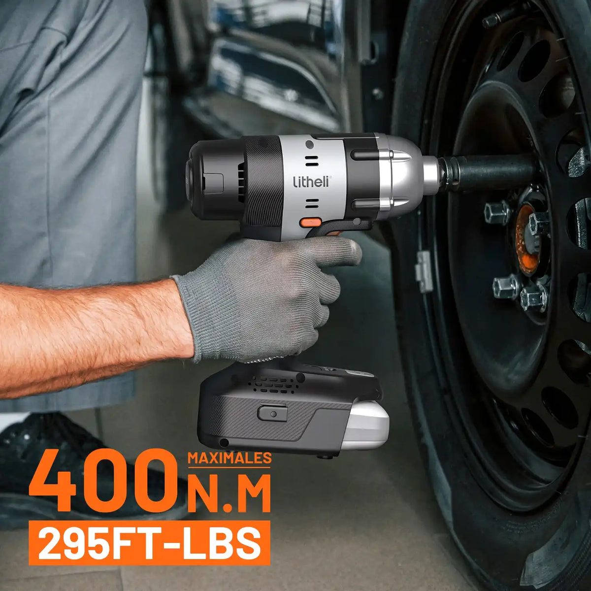 Litheli 20V Cordless Impact Wrench, 1/2" Impact Drill with 400N.m Max Torque, LED Light for Dark Environment, 2.0Ah Battery Power Impact driver for Home Car Tires Mower