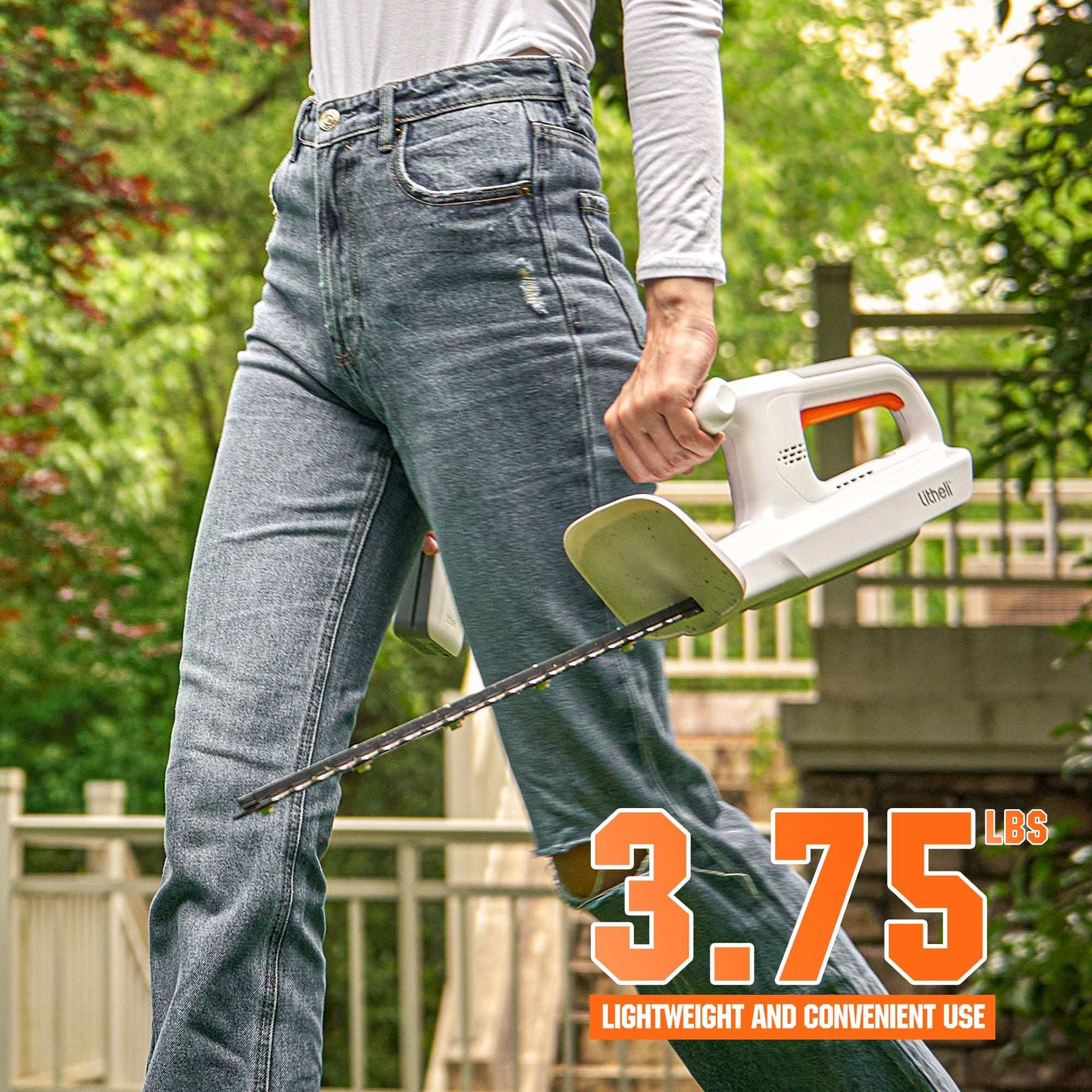 Ultra-lightweight hedge trimmer weighing just 3.75 lbs for effortless handling