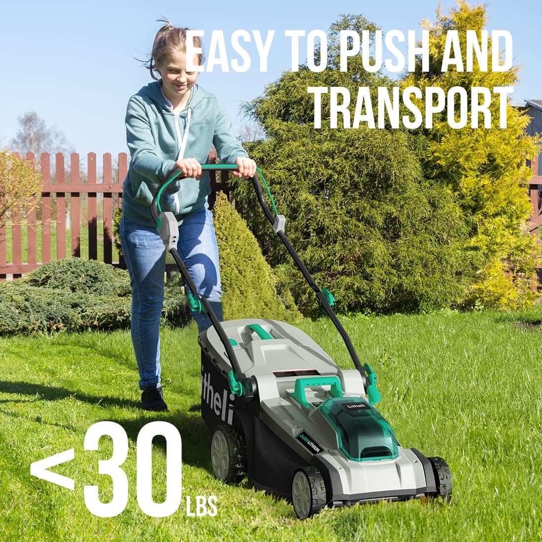 Litheli 2*20V 17" Cordless Lawn Mower with Brushless Motor + 2*4.0Ah Battery & Charger