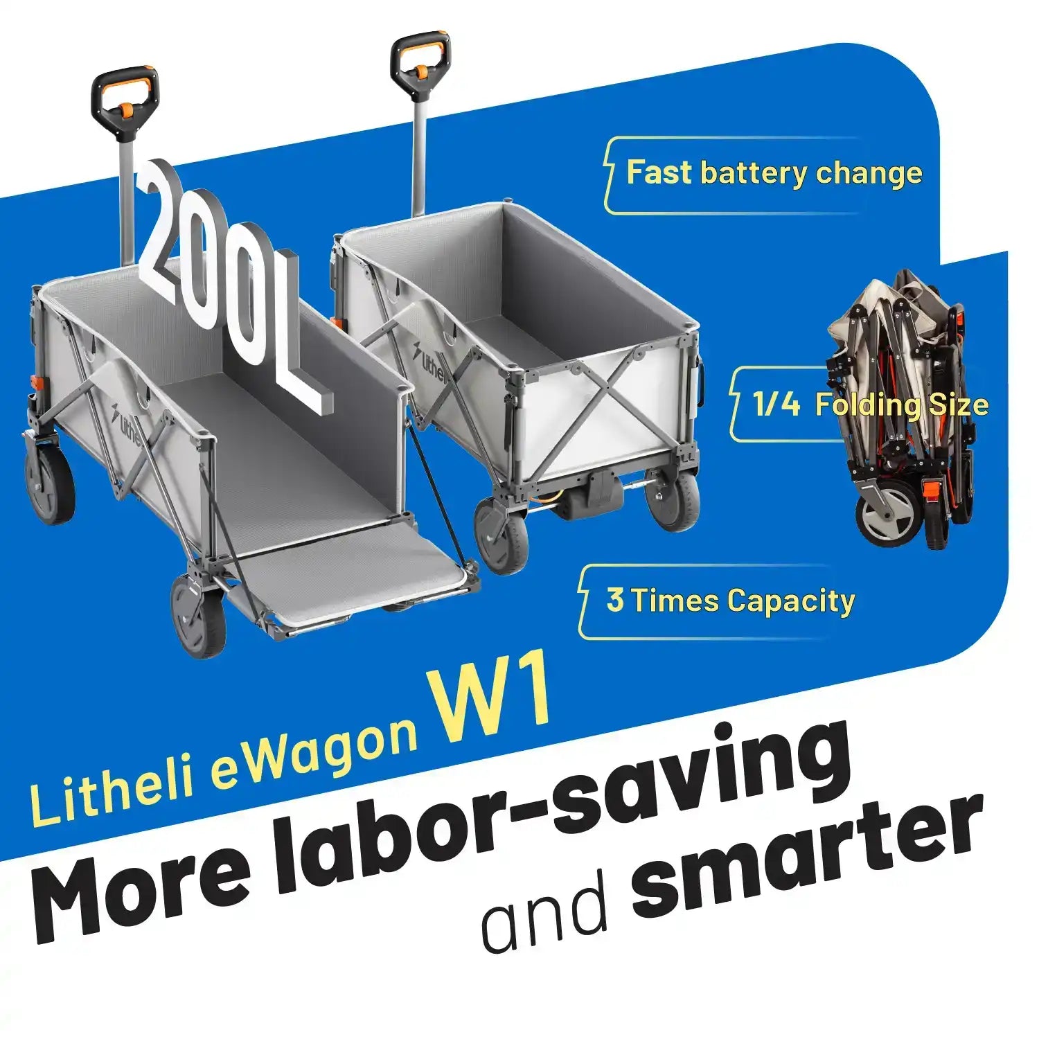 Litheli V100 powered wagon carrying gardening tools and potted plants