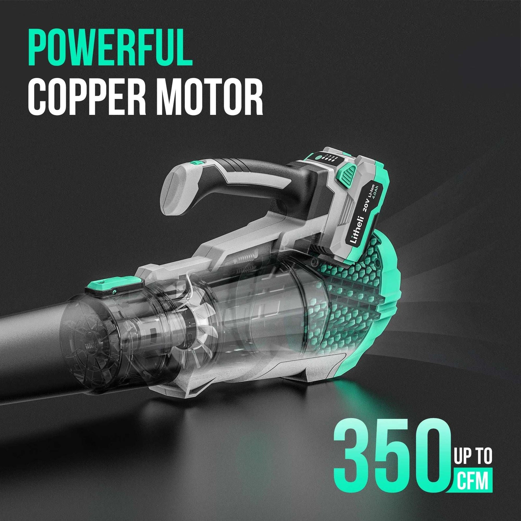 Litheli 20V Cordless Leaf Blower 350CFM 2-Speed Turbine Electric Blowing Leaf for Lawn Yard Road Car, with 4.0Ah Battery & Charger