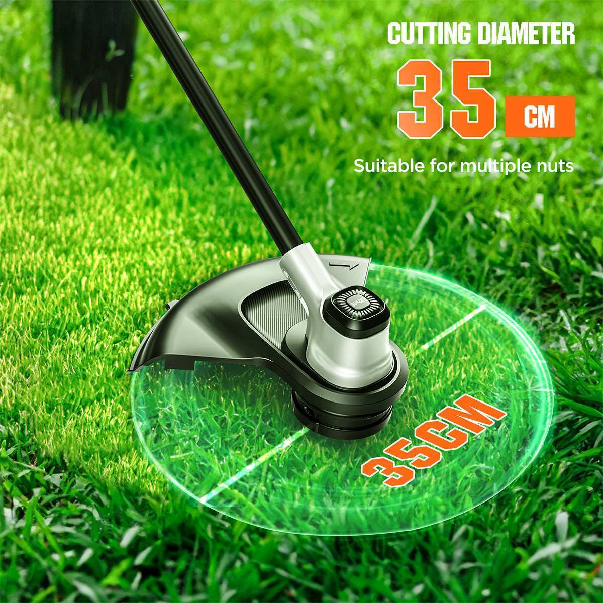 14-inch cutting swath string trimmer quickly clears wide lawn areas