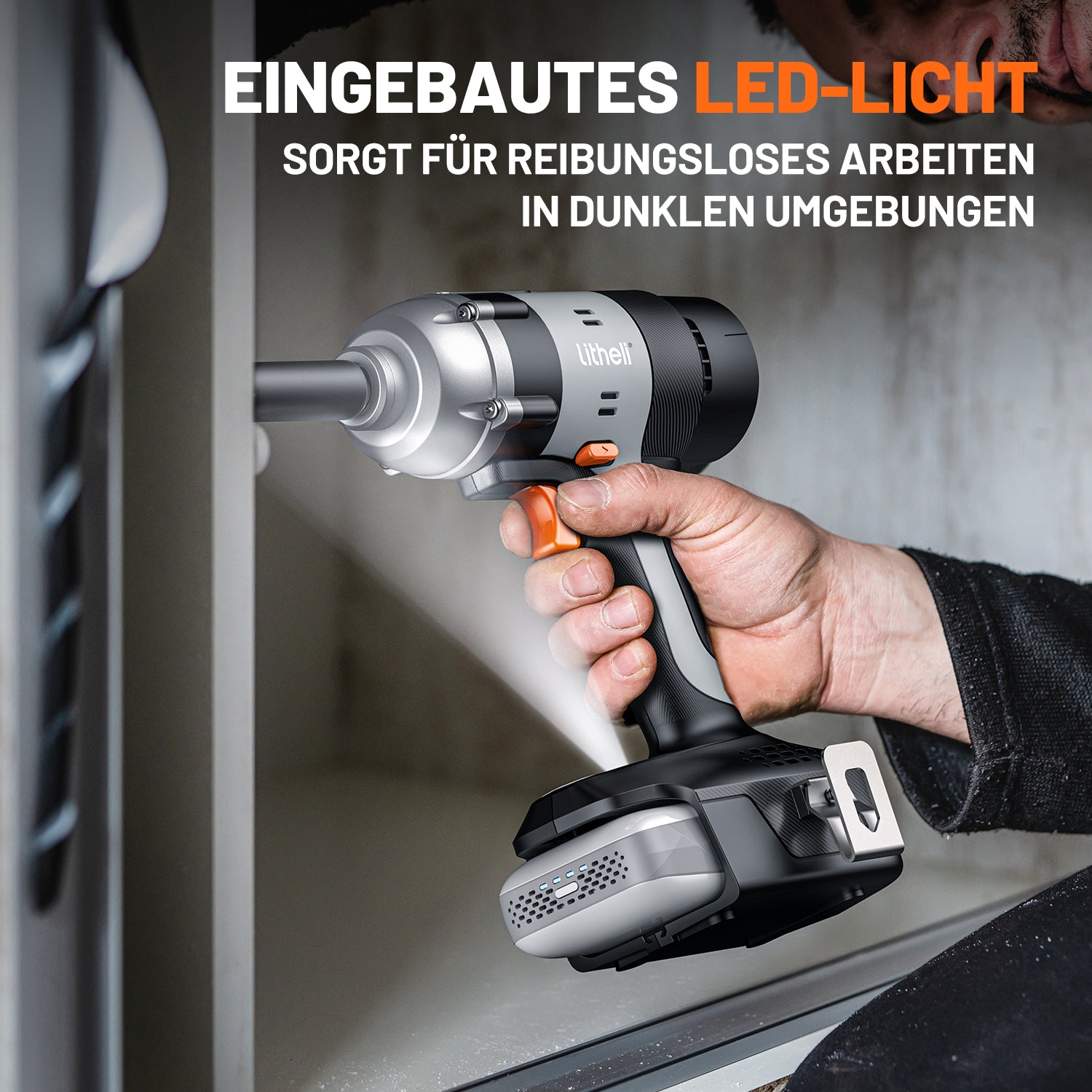 Litheli 20V Cordless Impact Wrench, 1/2" Impact Drill with 400N.m Max Torque, LED Light for Dark Environment, 2.0Ah Battery Power Impact driver for Home Car Tires Mower