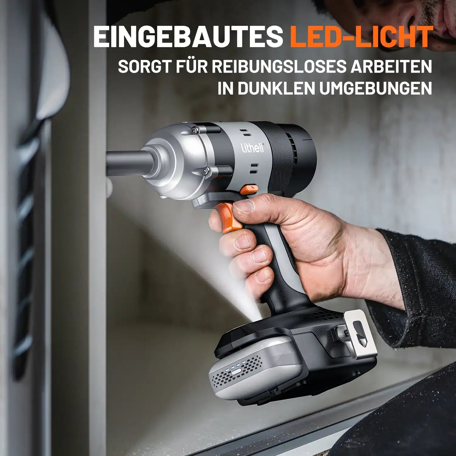 Litheli 20V Cordless Impact Wrench, 1/2" Impact Drill with 400N.m Max Torque, LED Light for Dark Environment, 2.0Ah Battery Power Impact driver for Home Car Tires Mower