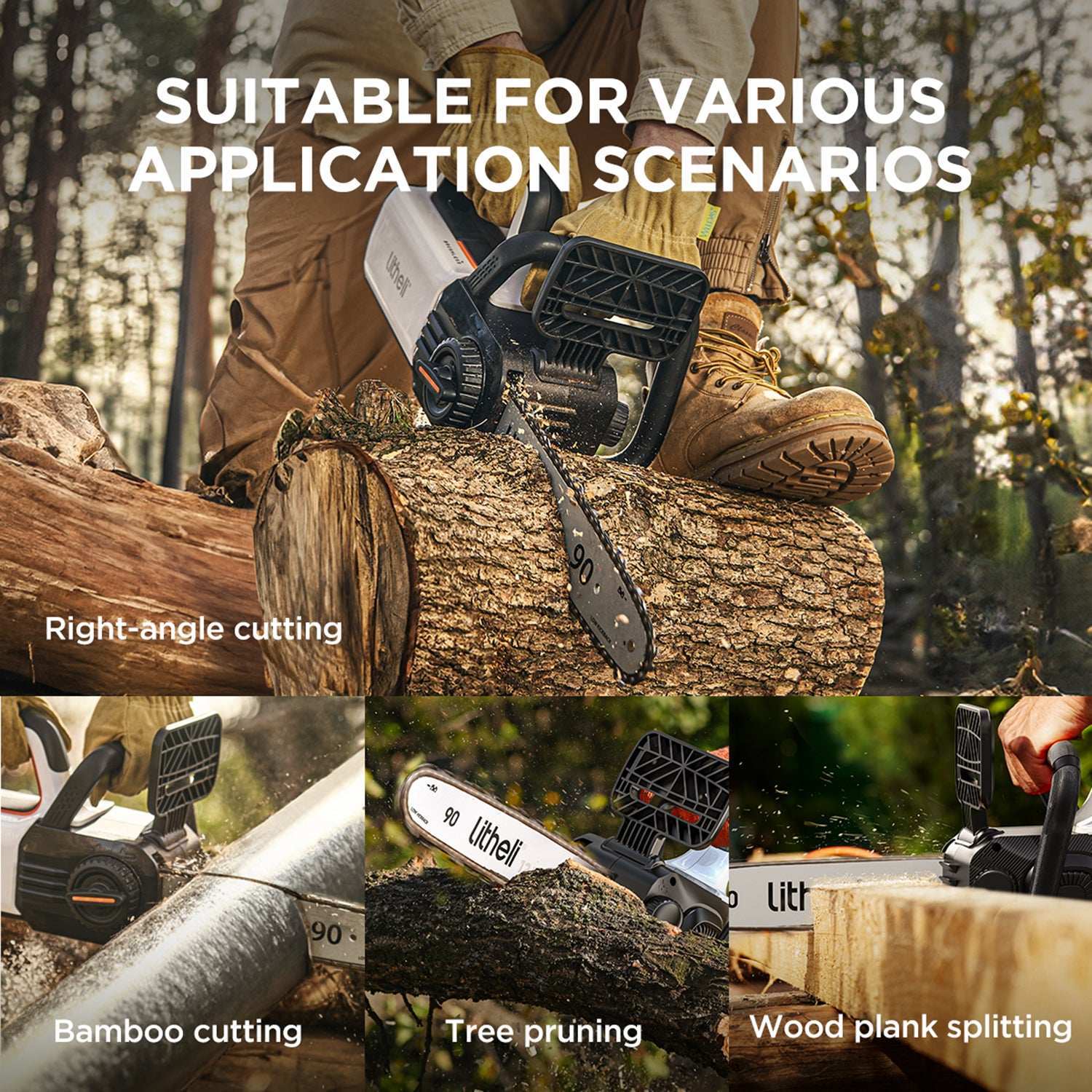 Lightweight 40V battery chainsaw ideal for pruning trees, cutting firewood, and backyard trimming
