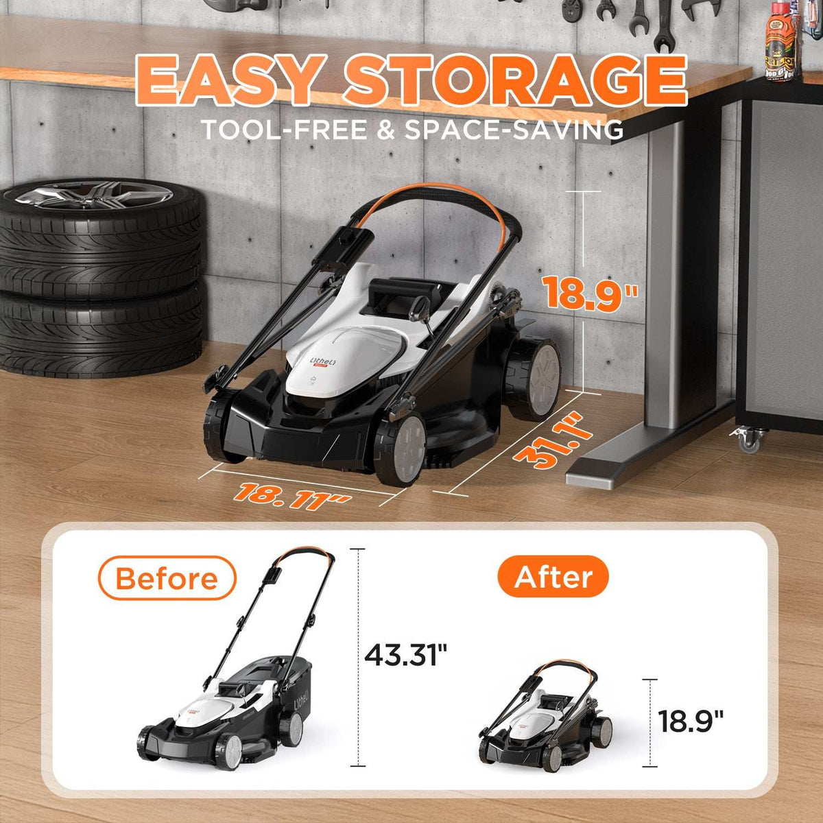 Litheli 18" Electric Lawn Mower for Garden Yards, Lightweight Cordless Lawn Mower Brushless with 6-Position Height Adjustment, 2 x 20V 4.0Ah Battery