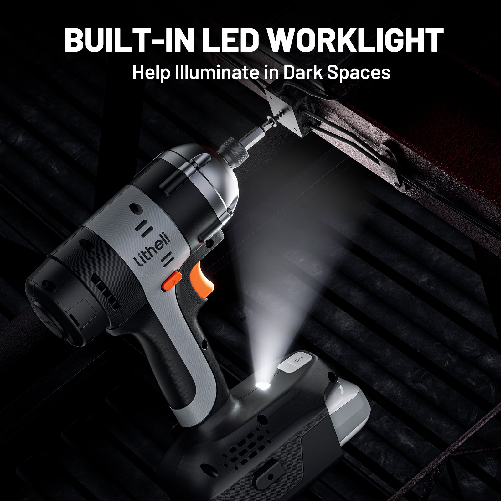 Litheli 20V Cordless Impact Driver with 180N.m High Torque, 1/4" Hex Chuck, and 2.0Ah Battery for Home and Car DIY Projects