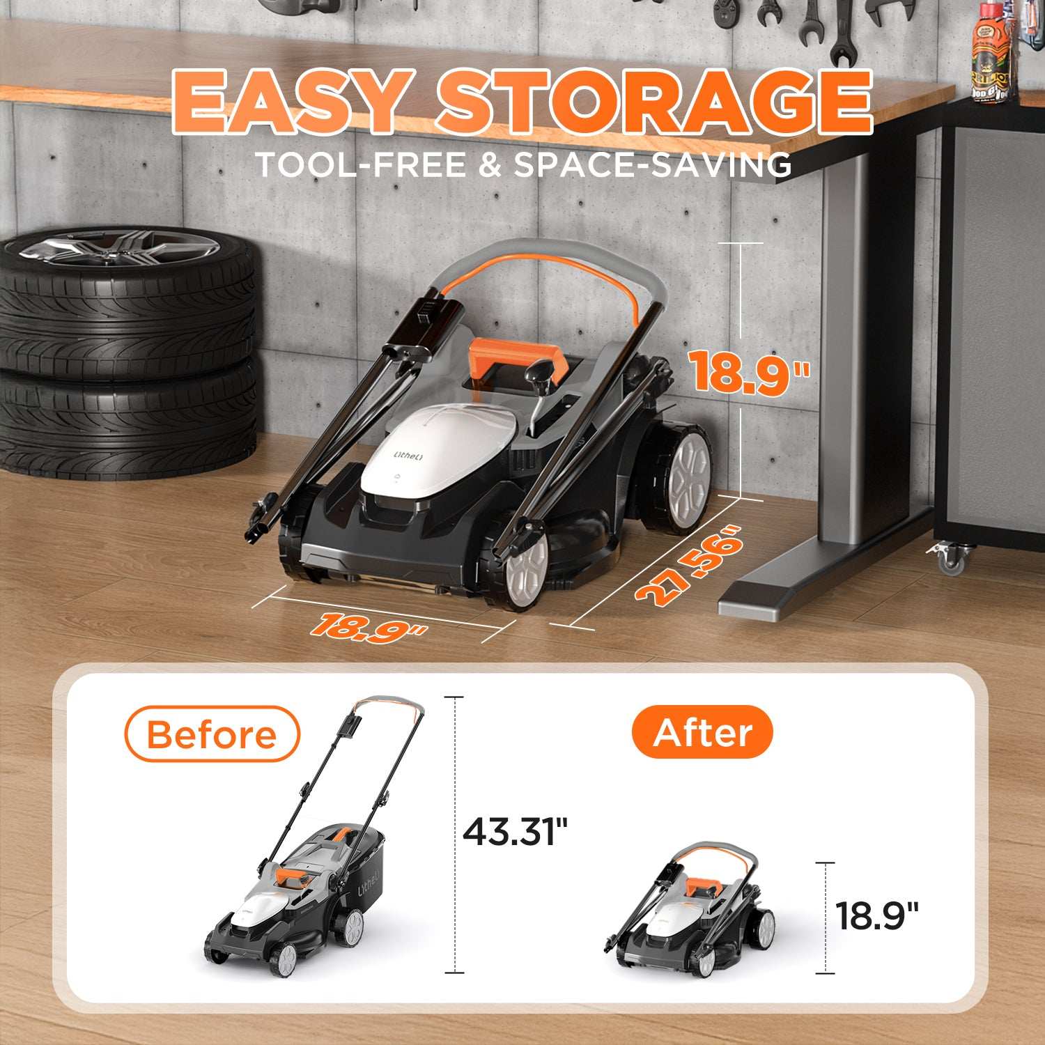 Litheli Cordless Lawn Mower, 2*20V Electric Lawn Mowers, 16 Inch, Adjustment Heights, Light Weight, With 2*4.0Ah Portable Battery, for Garden/Yard/Farm
