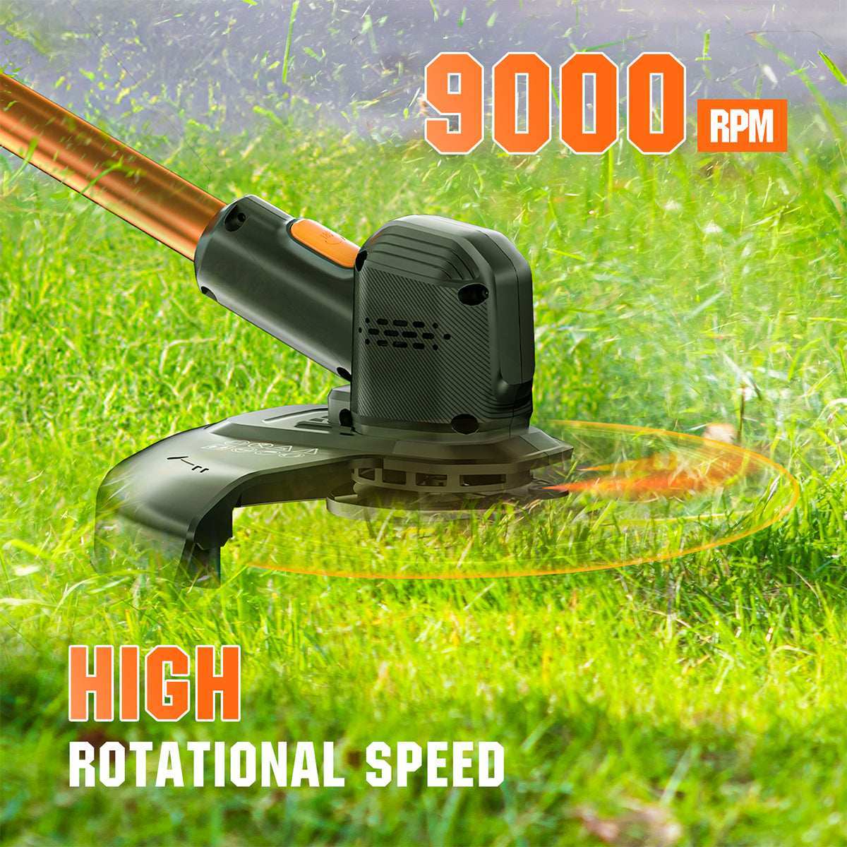 Lightweight cordless string trimmer with auto line feed for effortless one-handed lawn trimming