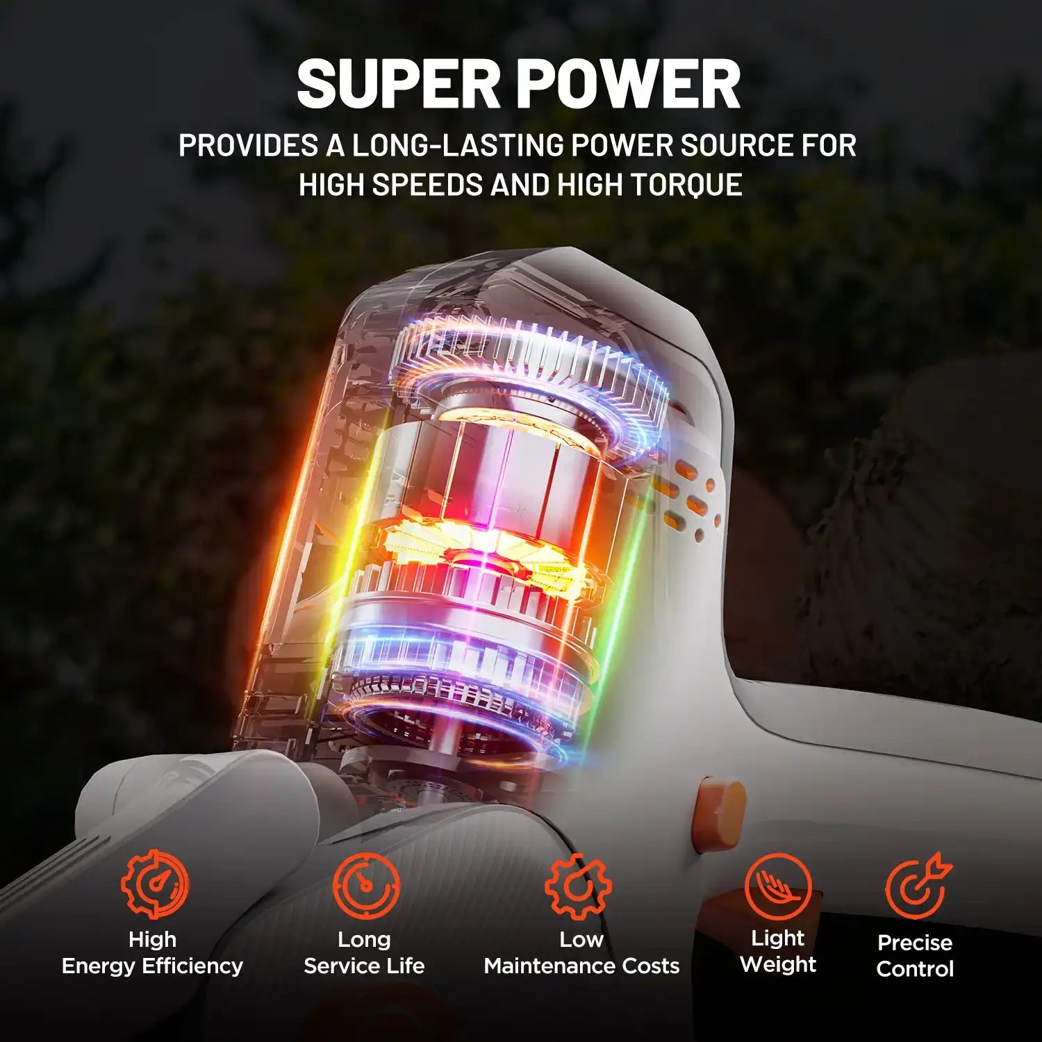 Quiet cordless mini chainsaw motor with longer lifespan and efficiency