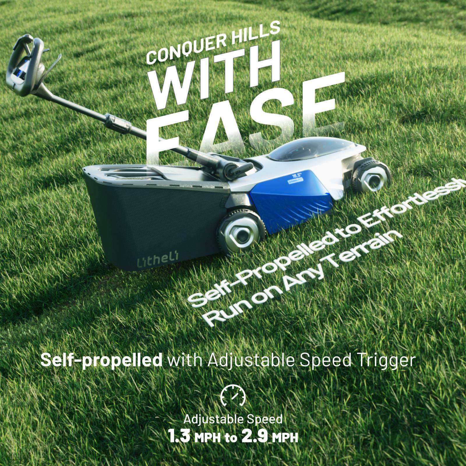 Litheli Cordless Lawn Mower, 40V(2*20V) Electric Lawn Mowers, 18 Inch Brushless Mower, 6-Adjustable Height, Self-propelled, With 2*4.0Ah Battery and Rapid Charge, for Garden/Yard/Farm