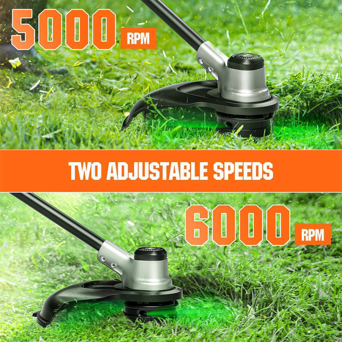 0.08-inch dual line brushless trimmer cuts through thick grass smoothly