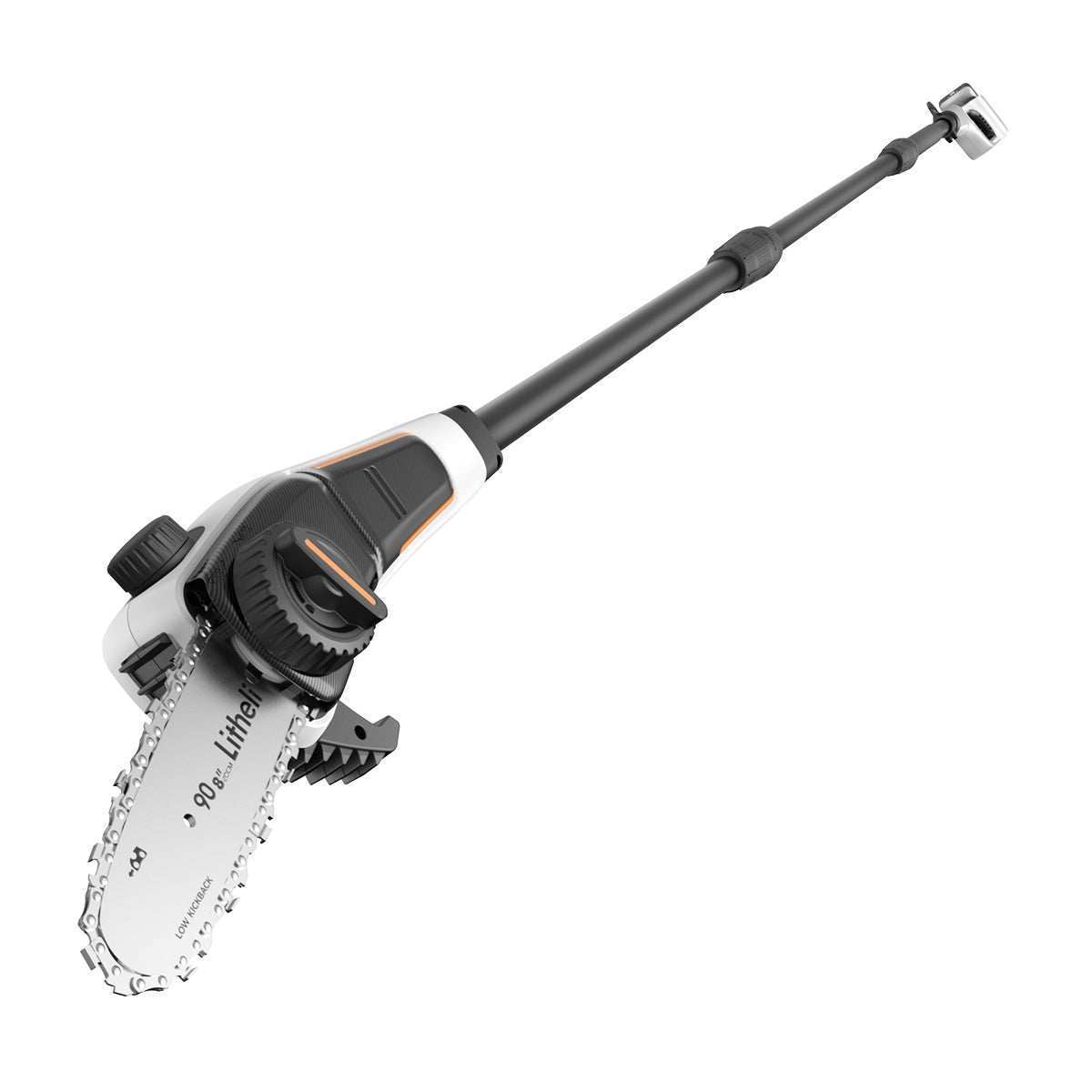 Telescopic cordless pole chainsaw reaching 11.5 feet for effortless branch cutting and garden maintenance