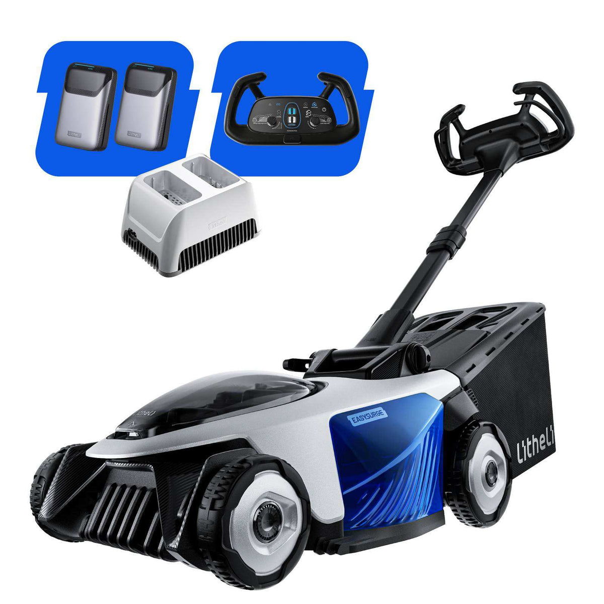 Litheli Cordless Lawn Mower, 40V(2*20V) Electric Lawn Mowers, 18.5 Inch Brushless Mower, 6-Adjustable Height, Self-propelled, With 2*4.0Ah Battery and Rapid Charge, for Garden/Yard/Farm