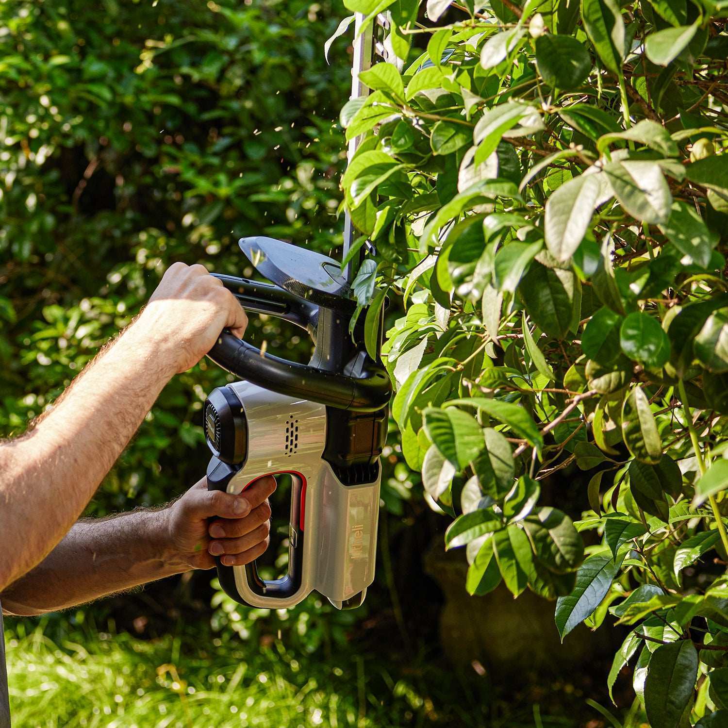 Dual-action 20-inch blade of Litheli hedge trimmer cuts thick branches efficiently