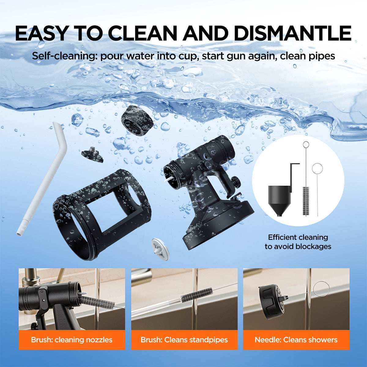 Detachable paint sprayer parts for quick cleaning and convenient color changes