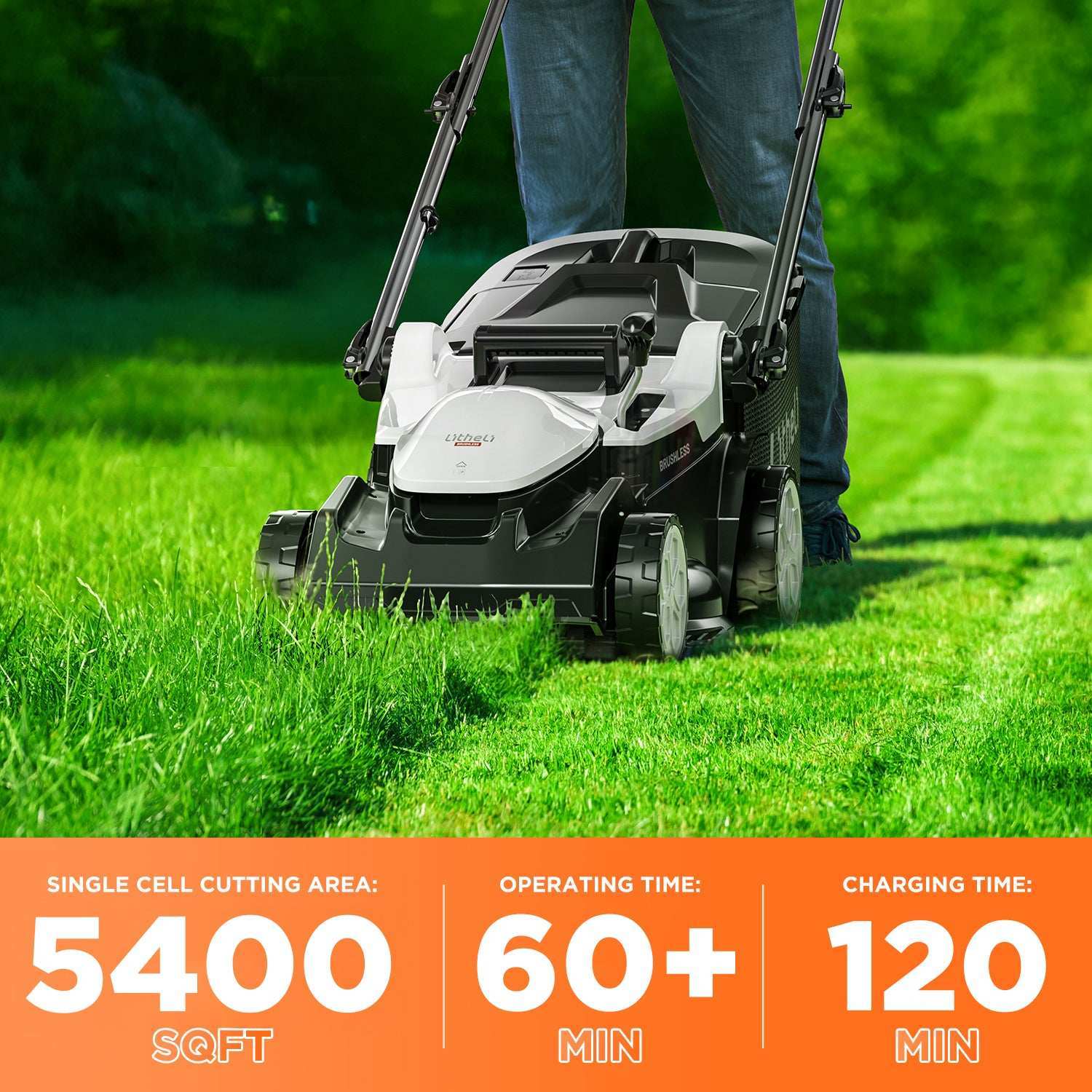 40V cordless mower with 6 adjustable cutting heights from 0.98 to 2.95 inches