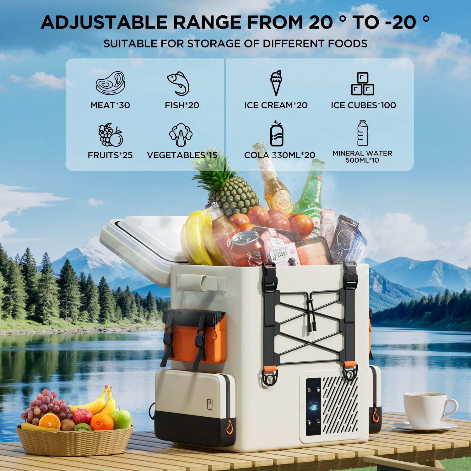 Litheli 16L Backpack Refrigerator, 55W Portable Electric Fridge Freezer Compressor Cooler for Fast Cooling Down to -4°F with Ergonomic Backpack Design for Camping Car RV Home