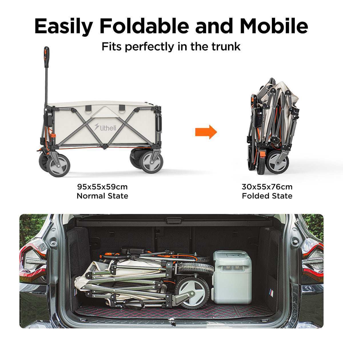 Portable electric handcart with dual batteries powering both wagon and digital devices