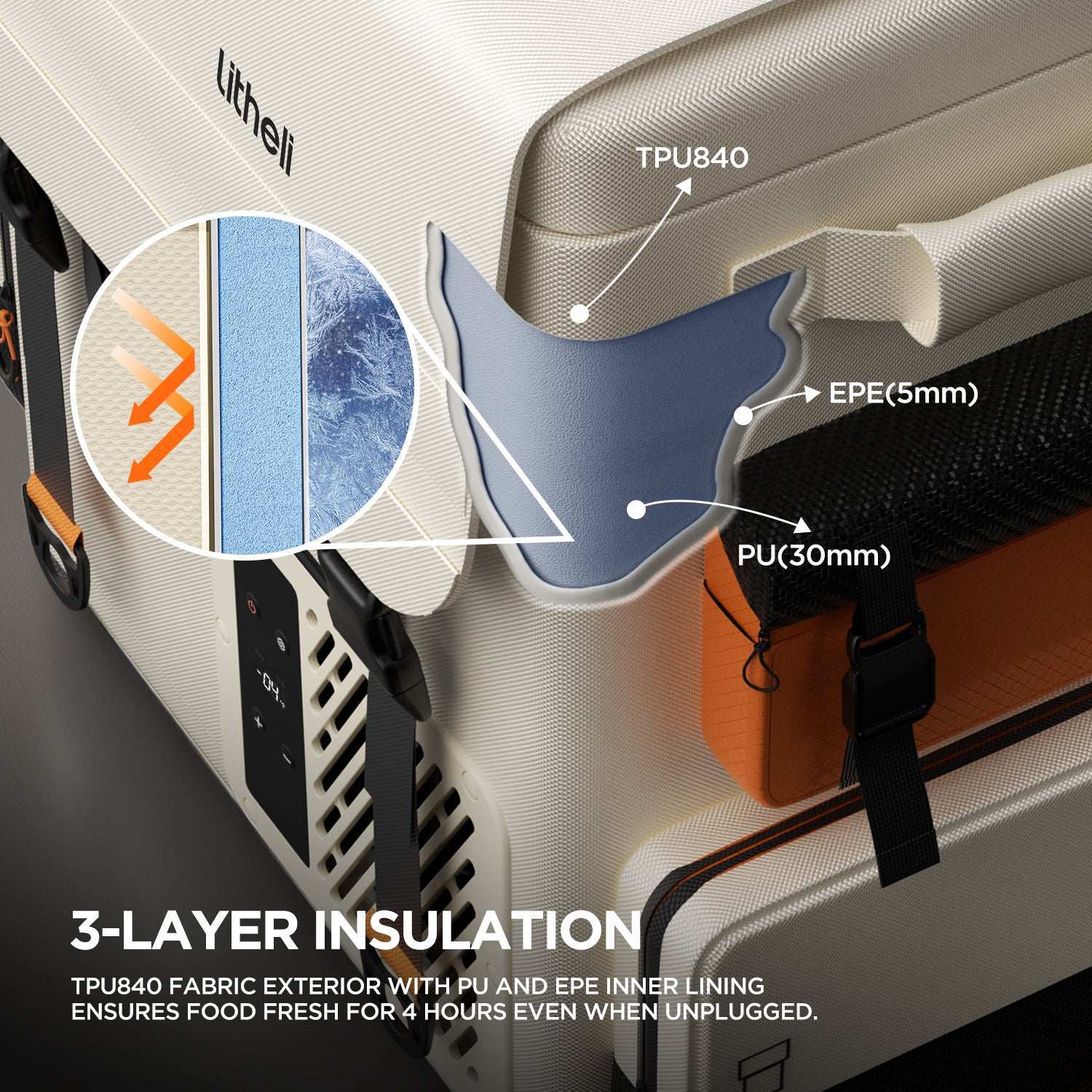 Car fridge with translucent detachable liner for easy cleaning and maintenance
