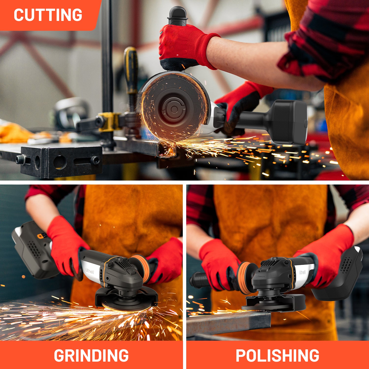 Litheli 20V Cordless Angle Grinder, 4.9″ Grinders Power Tools, Battery Cut-Off Tool, with 8500RPM Brushless Motor and 4.0 Ah Battery