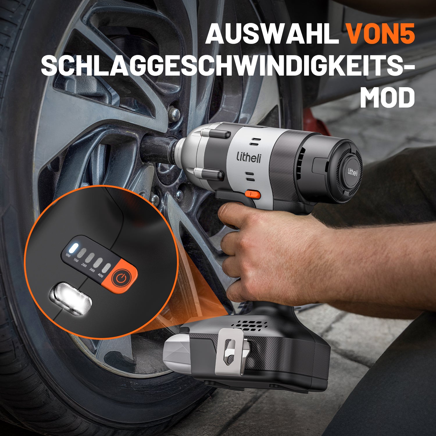Litheli 20V Cordless Impact Wrench, 1/2" Impact Drill with 400N.m Max Torque, LED Light for Dark Environment, 2.0Ah Battery Power Impact driver for Home Car Tires Mower